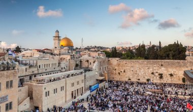 JERUSALEM, ISRAEL - CIRCA MAYIS 2018: Kudüs 'teki Batı Duvarı manzarası, İsrail yaklaşık Mayıs 2018' de Kudüs 'te.