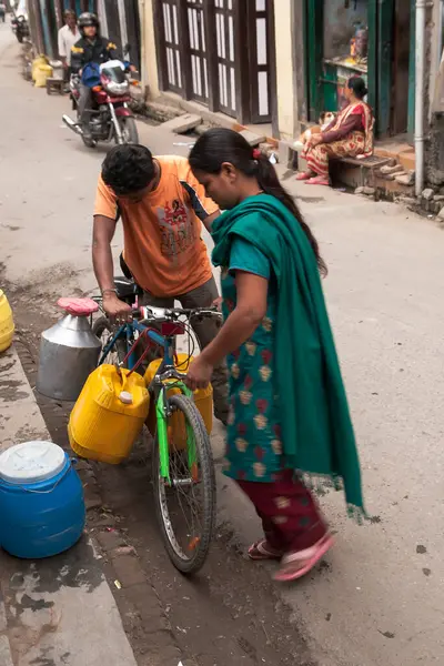 stock image Asian transport goods by all means circa October 2013 in Kathmandu.