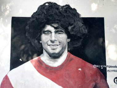 BUENOS AIRES, ARGENTINA - CIRCA MARCH 2023: Buenos Aires 'te Diego Armando Maradona' nın duvar resmi..