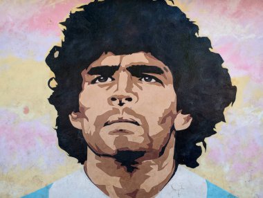 BUENOS AIRES, ARGENTINA - CIRCA MARCH 2023: Buenos Aires 'te Diego Armando Maradona' nın duvar resmi..