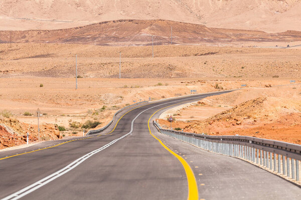 View of road through the Negev desert in Israel.