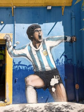BUENOS AIRES, ARGENTINA - CIRCA MARCH 2023: Buenos Aires 'te Diego Armando Maradona' nın duvar resmi..