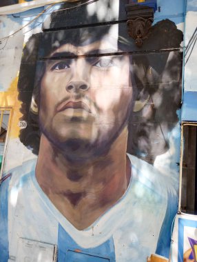 BUENOS AIRES, ARGENTINA - CIRCA MARCH 2023: Buenos Aires 'te Diego Armando Maradona' nın duvar resmi..