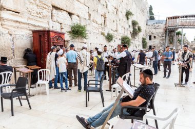 JERUSALEM, ISRAEL - CIRCA MAYIS 2018: Kudüs 'teki Batı Duvarı manzarası, İsrail yaklaşık Mayıs 2018' de Kudüs 'te.