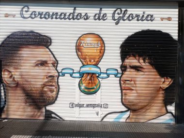 BUENOS AIRES, ARGENTINA - CIRCA MARCH 2023: Buenos Aires 'te Diego Armando Maradona' nın duvar resmi..