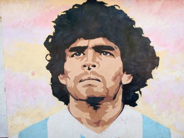 BUENOS AIRES, ARGENTINA - CIRCA MARCH 2023: Buenos Aires 'te Diego Armando Maradona' nın duvar resmi..
