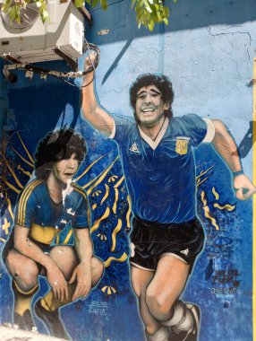 BUENOS AIRES, ARGENTINA - CIRCA MARCH 2023: Buenos Aires 'te Diego Armando Maradona' nın duvar resmi..