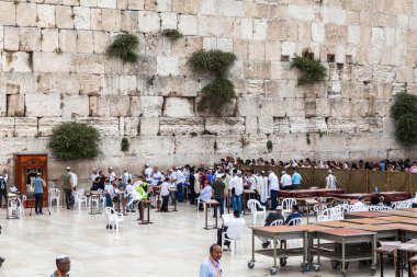 JERUSALEM, ISRAEL - CIRCA MAYIS 2018: Kudüs 'teki Batı Duvarı manzarası, İsrail yaklaşık Mayıs 2018' de Kudüs 'te.