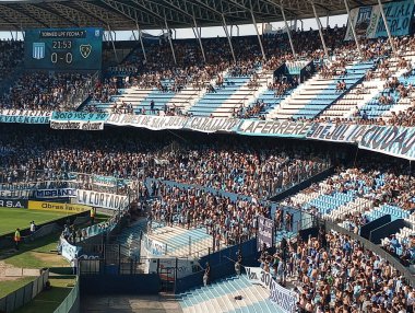 BUENOS AIRES, ARGENTINA - CIRCA MARCH 2023: Racing Club de Avellaned hayranları
