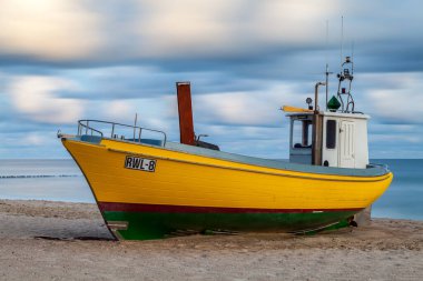 Fishing boat on the beach in Rewal circa August 2021 in Rewal.