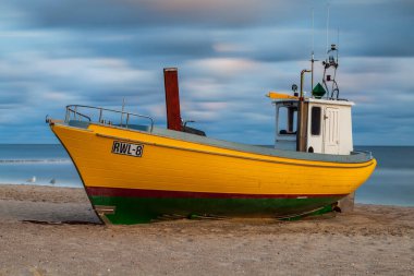 Fishing boat on the beach in Rewal circa August 2021 in Rewal.