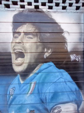 BUENOS AIRES, ARGENTINA - CIRCA MARCH 2023: Buenos Aires 'te Diego Armando Maradona' nın duvar resmi..