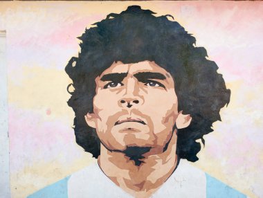BUENOS AIRES, ARGENTINA - CIRCA MARCH 2023: Buenos Aires 'te Diego Armando Maradona' nın duvar resmi..