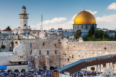 JERUSALEM, ISRAEL - CIRCA MAYIS 2018: Kudüs 'teki Batı Duvarı manzarası, İsrail yaklaşık Mayıs 2018' de Kudüs 'te.