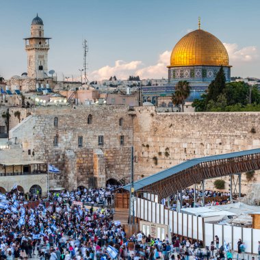 JERUSALEM, ISRAEL - CIRCA MAYIS 2018: Kudüs 'teki Batı Duvarı manzarası, İsrail yaklaşık Mayıs 2018' de Kudüs 'te.