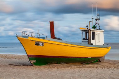 Fishing boat on the beach in Rewal circa August 2021 in Rewal.