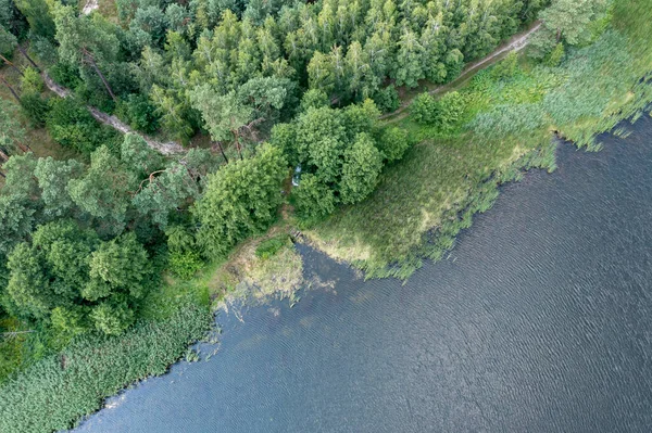 Foto Capturada Por Drones Impresionante Vista Junto Lago Con Árboles — Foto de Stock