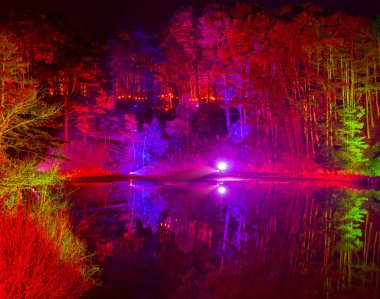 Illuminations around the lake at Blue Pool in Dorset