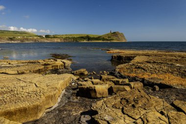 Kimmeridge Körfezi fosilleri ve kıyı şeridi bir yaz günü