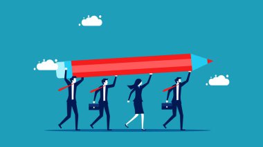 Takım çalışması. Kalem tutan iş adamlarından oluşan bir ekip. iş konsepti vektör illüstrasyonu