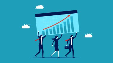 Organizasyonun büyümesi. Büyüyen bir grafik vektörü taşıyan iş adamları ekibi