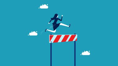 Zorlukların üstesinden. Geliştirme veya geliştirme. İş kadını engel vektörünü aştı