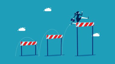 Kendini geliştir ve büyük engellerin üstesinden gel. İş kadını engellerin üzerinden atlıyor