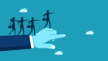 Organizasyonda da aynı tavır var. İş adamı el vektöründe aynı hedefe işaret ediyor.