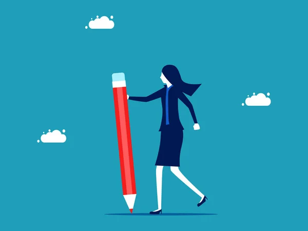 Creative Person Businesswoman Standing Pencil Business Concept Vector Illustration — Stock Vector