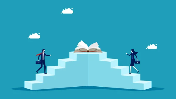 Соревнуйтесь Учиться Бизнесмен Поднимается Лестнице Взять Книгу Векторные Иллюстрации Eps — стоковый вектор