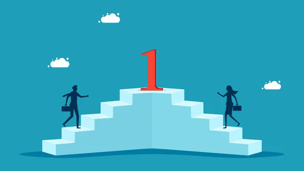 卓越性のための競争 ビジネスマンは階段を上り1位のベクトルを競い — ストックベクタ
