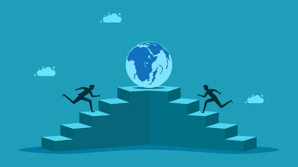 Gagner Économie Mondiale Les Hommes Affaires Montent Les Escaliers Pour — Image vectorielle