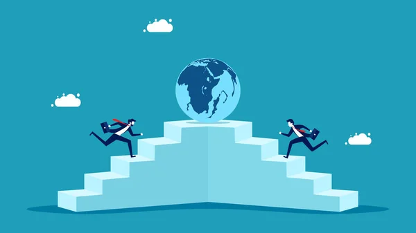 Κέρδισε Την Παγκόσμια Οικονομία Επιχειρηματίες Ανεβαίνουν Τις Σκάλες Για Καταλάβουν — Διανυσματικό Αρχείο