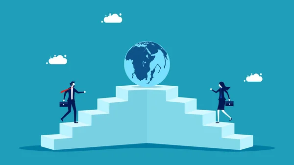 Competir Economia Global Empresários Sobem Escadas Para Conquistar Vetor Mundial — Vetor de Stock