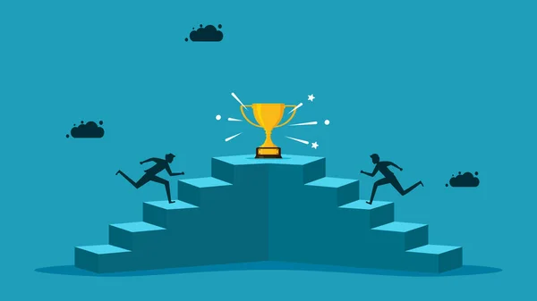 Ανταγωνισμός Και Κίνητρα Για Επιτυχία Επιχειρηματίας Τρέχει Μέχρι Τις Σκάλες — Διανυσματικό Αρχείο