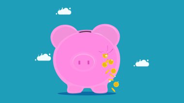 Finansal eksiklikler. Domuz kumbarası para sızdırıyor. finansal konsept vektör çizimi