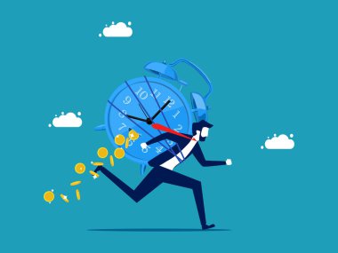 Zamanın değeri azaldı. İş adamı zamanı öne doğru hızlandırma vektörü