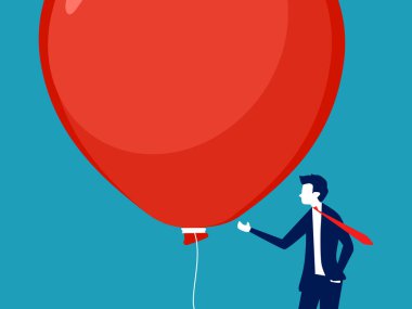 Büyük balonların altında duran bir iş adamı. Yatırım ve iş risk vektörü