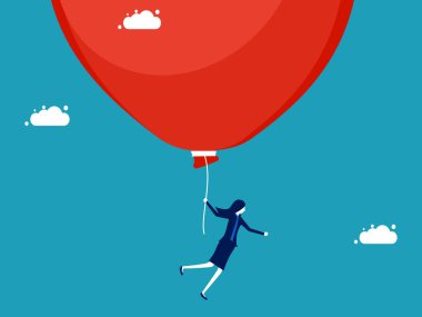 Büyük bir sabun köpüğüyle yüzen iş kadını. Yatırım ve iş risk vektörü