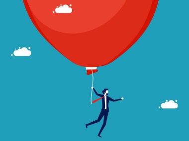 Büyük bir sabun köpüğüyle yüzen bir iş adamı. Yatırım ve iş risk vektörü