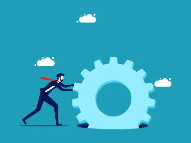  Çaba. Çok çalışan bir işadamı, bir çarkın içine sıkışmış bir dişliyi...