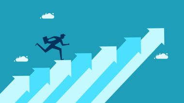 Başarı hırsı. Büyüyen ok merdiveni vektörünü çalıştıran işadamı