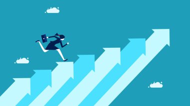 Başarı hırsı. Büyüyen ok merdiveni taşıyıcısını çalıştıran iş kadını