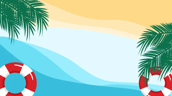 海とビーチと夏のポストテンプレートベクトルのパノラマ風景の背景 — ストックベクタ