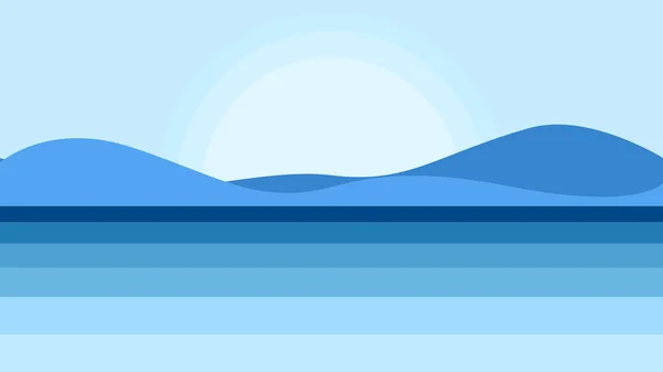 Mer Montagnes Mer Bleu Foncé Avec Ciel Paysage Nature Vecteur — Image vectorielle