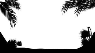 Palmiye ağaçları silueti ve plaj arka planı. Tatil boyunca seyahat etmek için.
