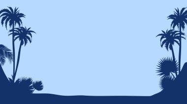 Palmiye ağaçları silueti ve plaj arka planı. Tatil boyunca seyahat etmek için.