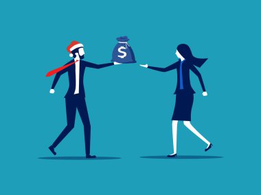 Bonus para dağıt. İşadamı, çalışanlarına para dağıtıyor.