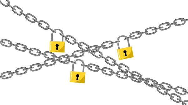 挂锁和锁链隔离在白色的背景上 财产保护和缺乏自由矢量的概念 — 图库矢量图片