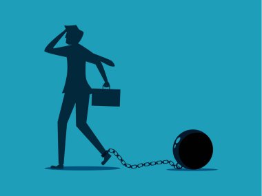 İşadamı zincirlendi. Bağlayıcı kavram. Özgürlük vektörü eksikliği